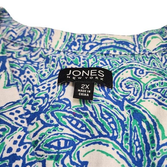 Jones New York Womens Linen Blend Kelly Paisley Print Blouse Plus Size 2X V Neck - Picture 7 of 11